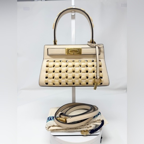 Tory Burch Lee Radziwill Woven Raffia Crossbody Leather Bag - Picture 4 of 14